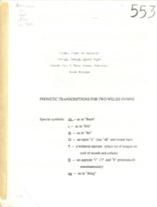 Phonetic Transcriptions for Two Welsh Hymns (1970)